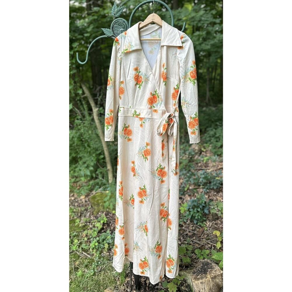 Vintage 1970s Handmade Floral Print Wrap Dress Size 10/12